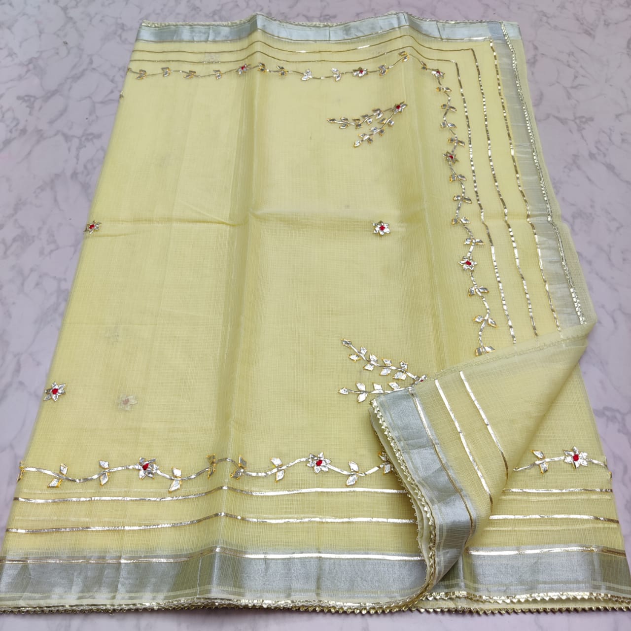 kota cotton kacha gota patti work saree