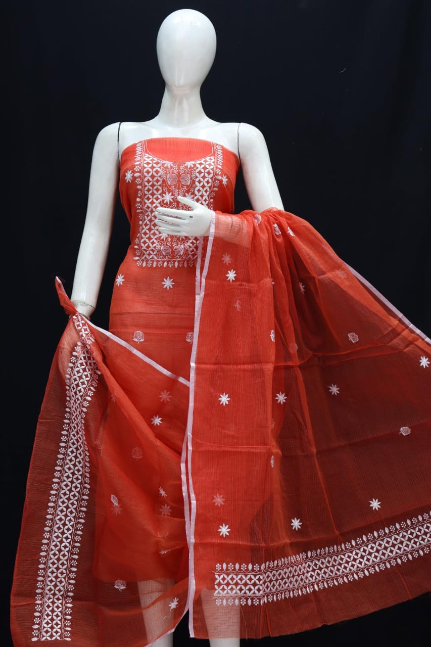 Kota Doria Embroidery work Unstitched Suit