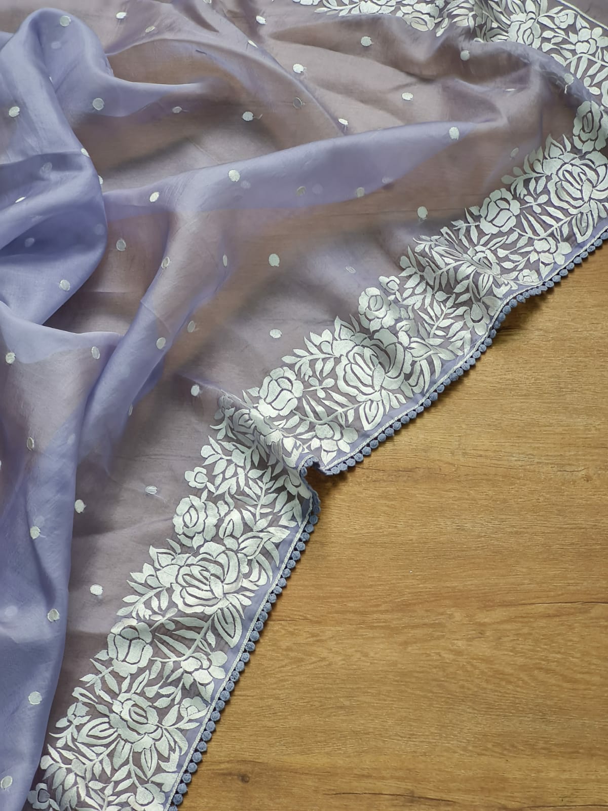Pure Organza Silk Parsi Embroidery Work Saree With Heavy Blouse