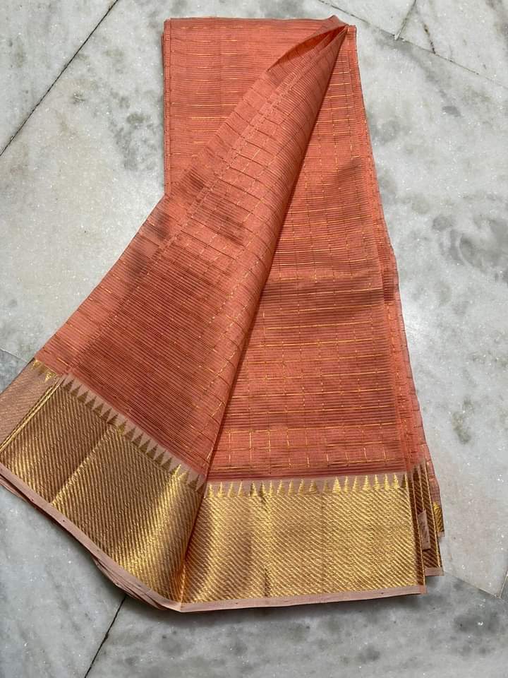 Pure Cotton Silk Mangalagiri Saree With Running Blouse .
