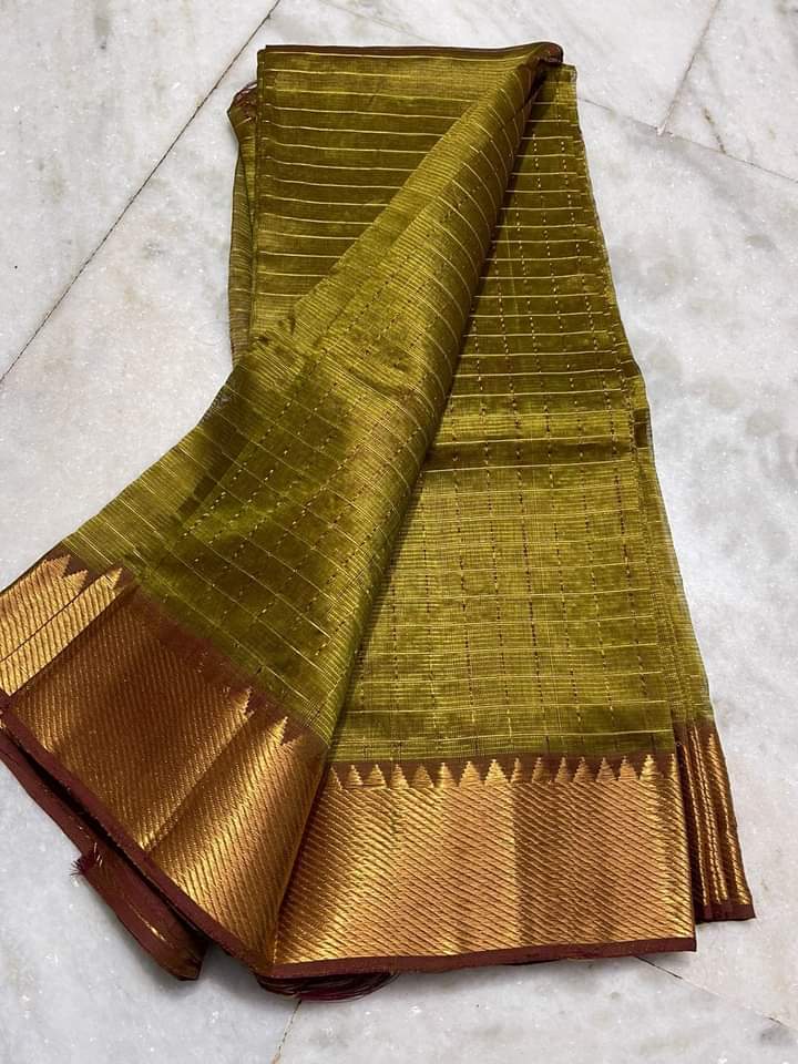 Pure Cotton Silk Mangalagiri Saree With Running Blouse .