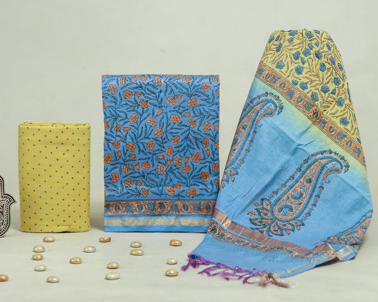 Hand Block Print Chanderi Silk Unstitched Suit