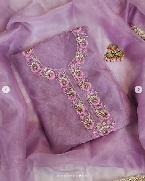 Organza Hand Work Unstitched Suit