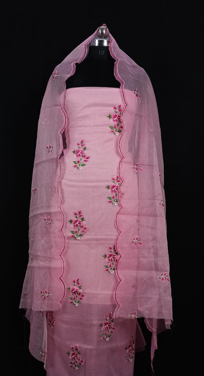 Kota Doria Embroidery work Unstitched Suit