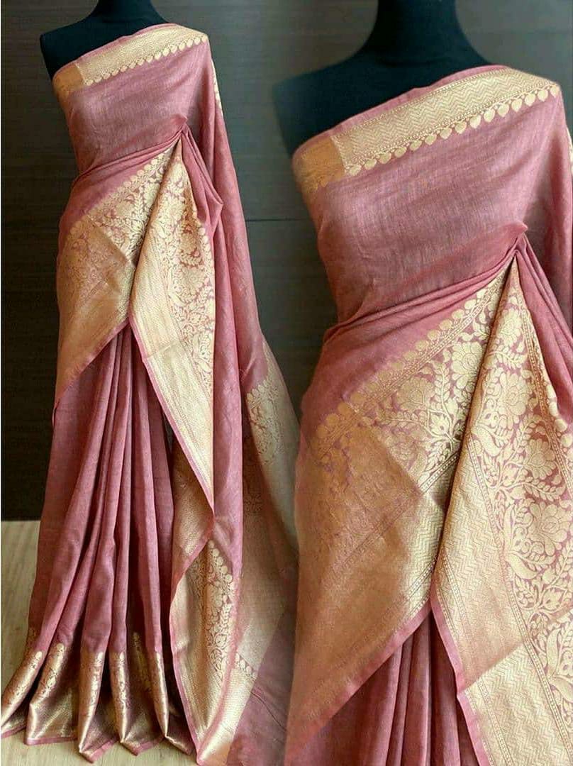 Pure Banarasi Linen Silk Border Saree With Blouse
