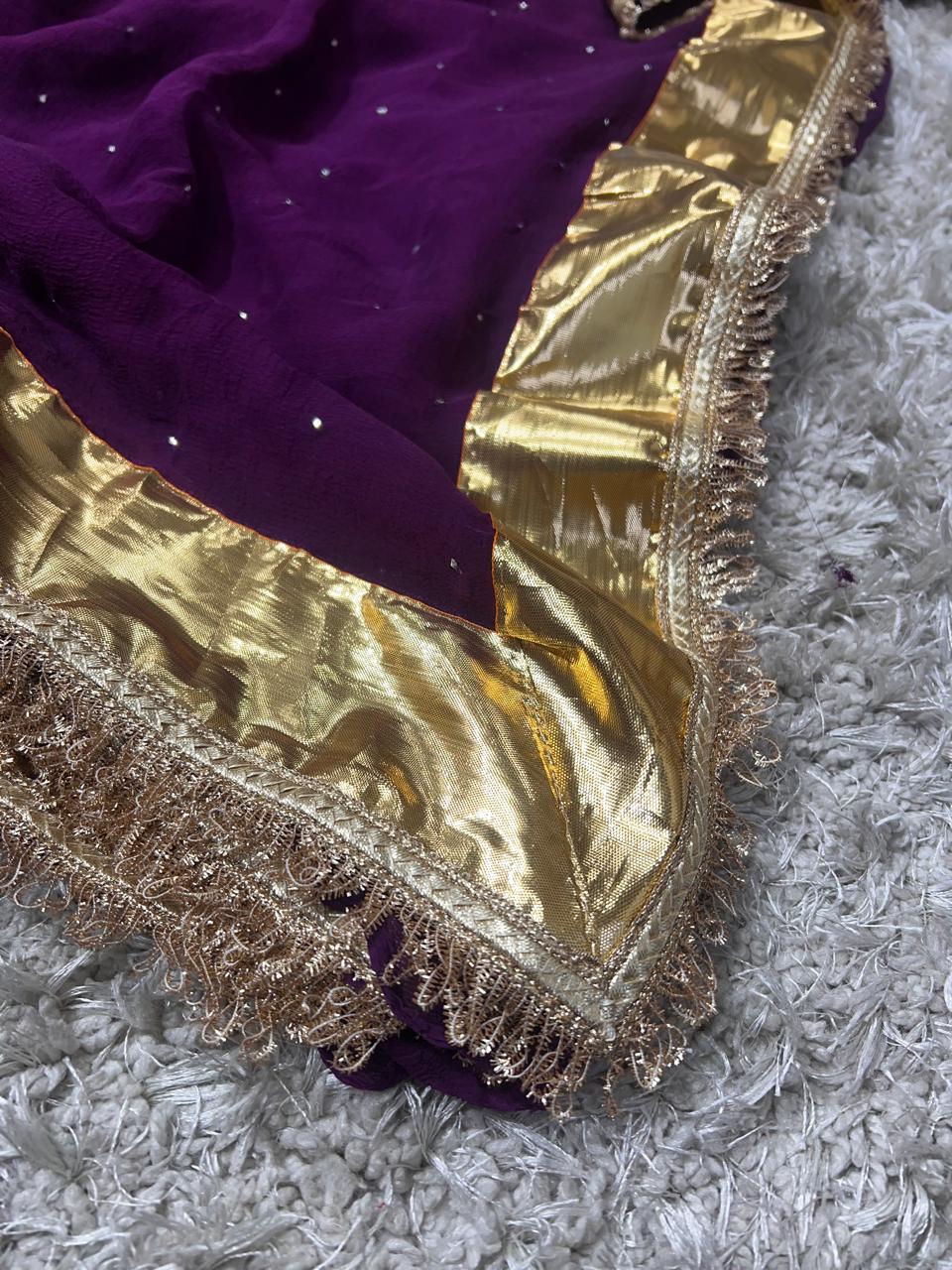 Pure jaipuri chiffon saree with beautiful mukaish work Lappa Border