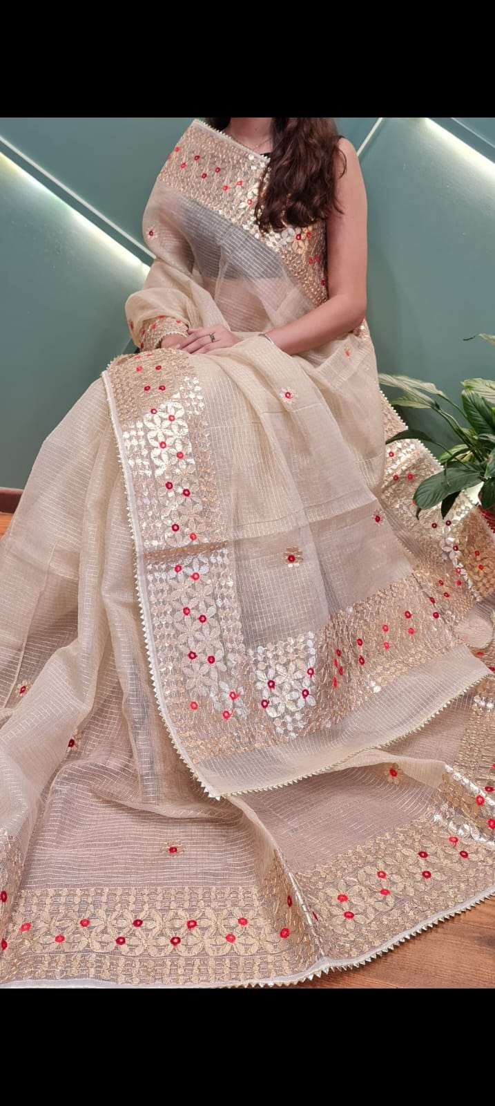 Pure Kota Cotton Gota Patti Work Saree