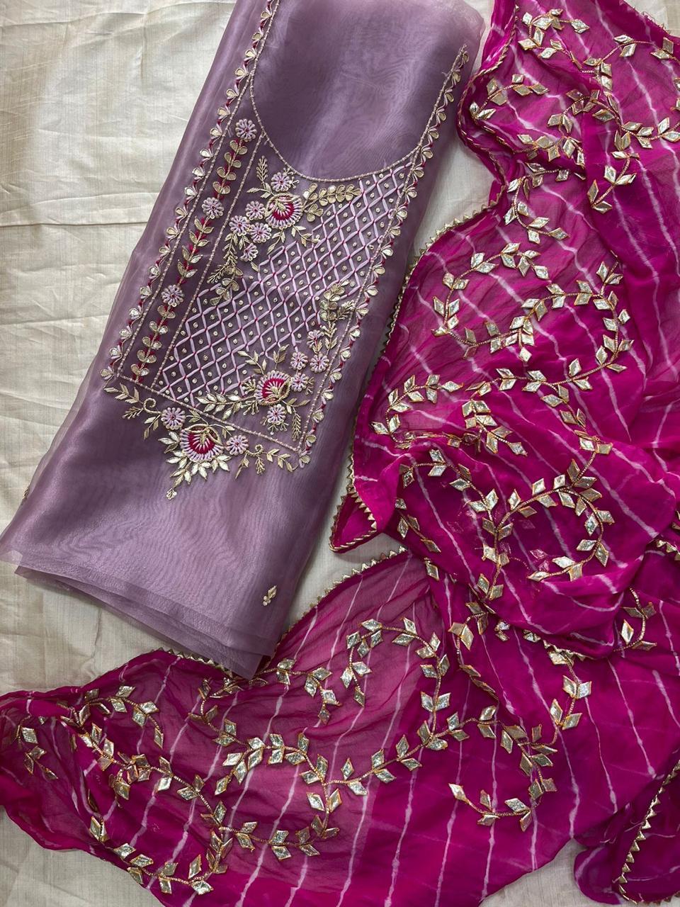 Organza Hand Work Unstitched Suit