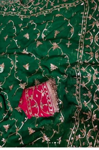 Pure Diamond Chiffon Gota Patti Work Saree With Blouse
