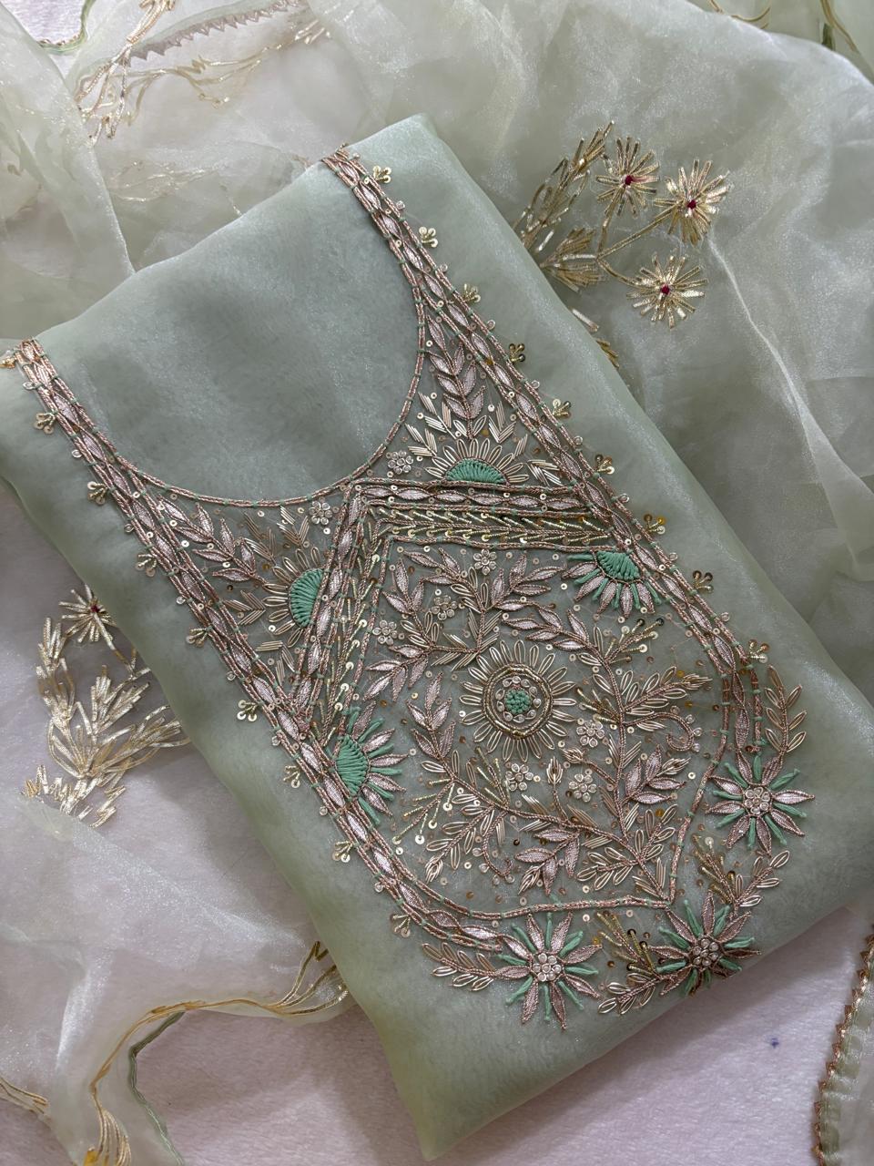 Organza Hand Work Unstitched Suit