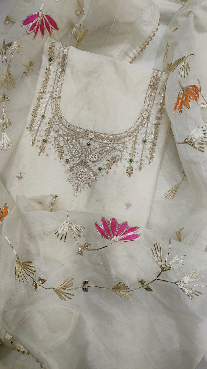 Organza Hand Work Unstitched Suit