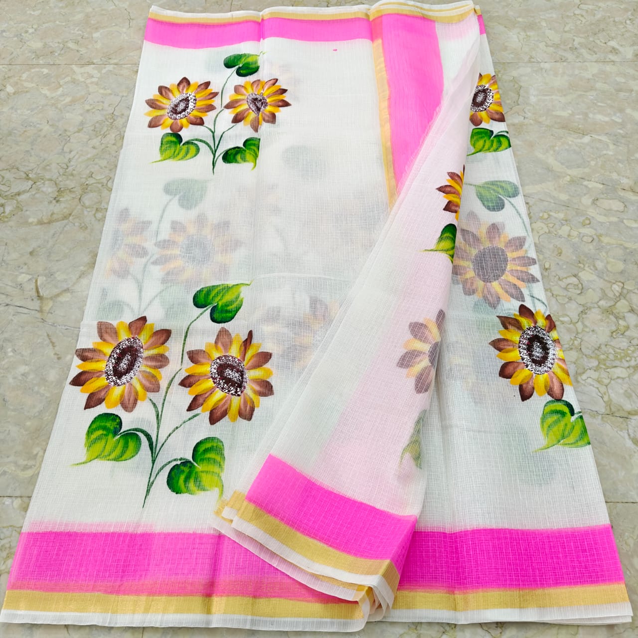 Beautiful kota cotton hand brush print work saree