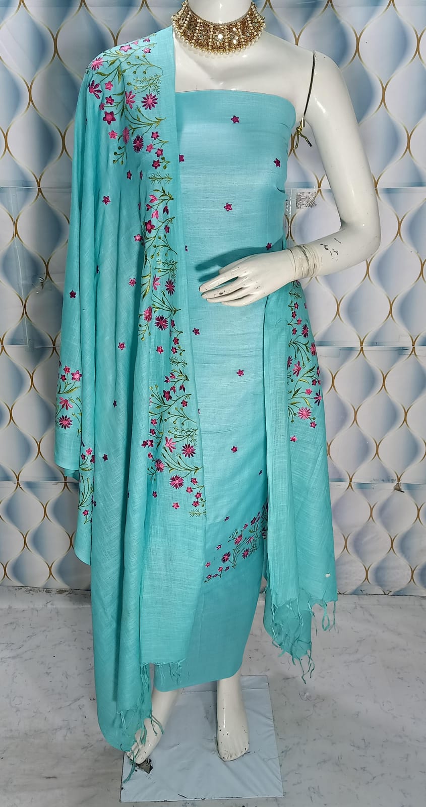 Cotton slub Embroidery Work Unstitched Suit