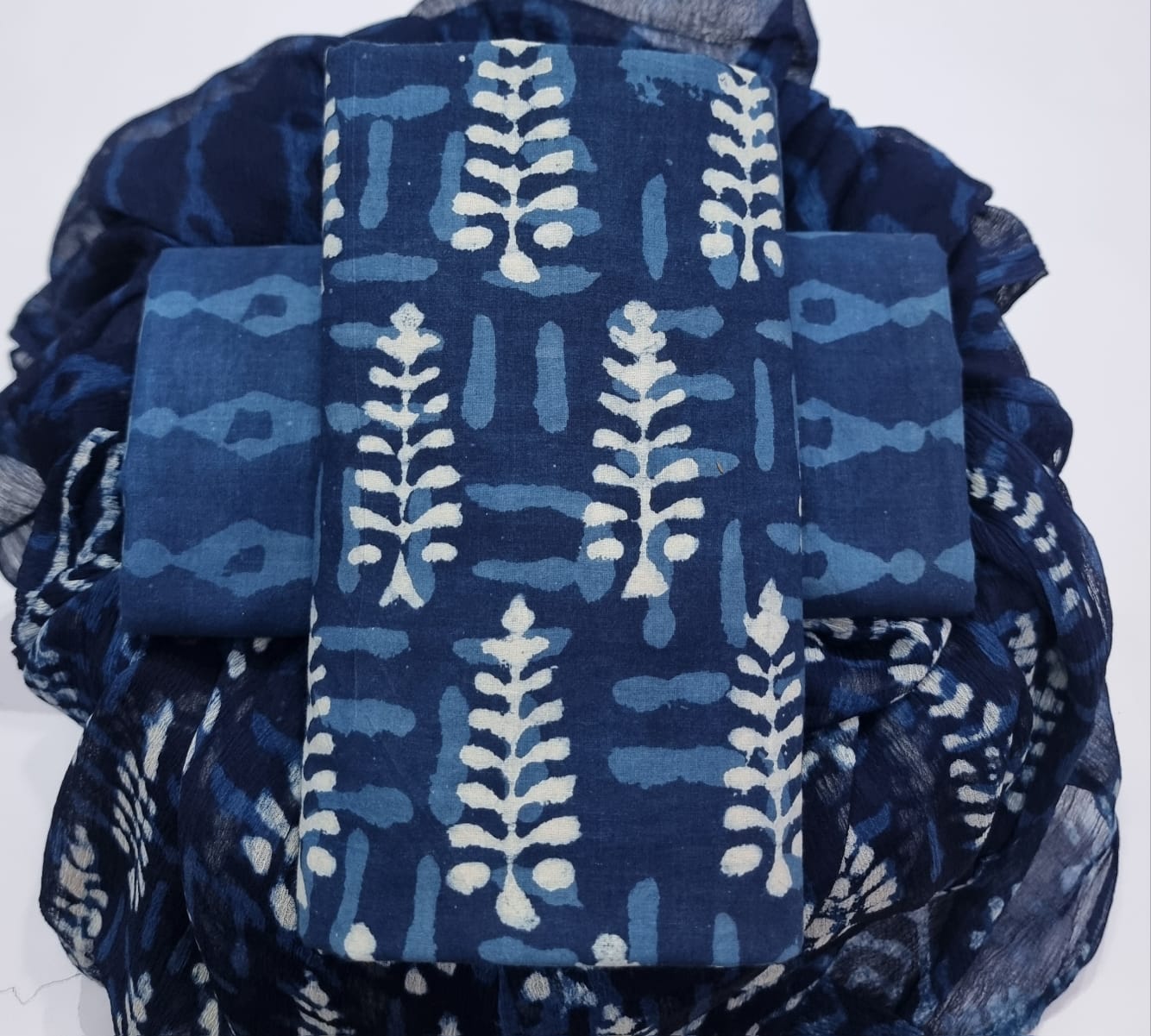 Pure cotton hand-block print suit with Chiffon dupatta