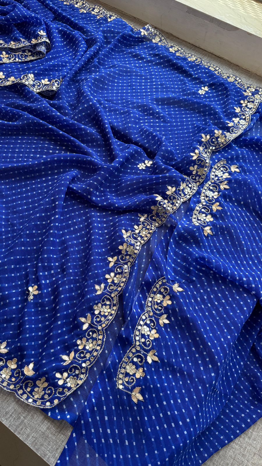 Pure georgette hand work gota patti work saree