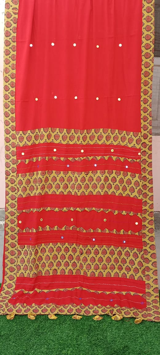 Pure Mul Cotton Saree With Ajrakh Mirror Work
