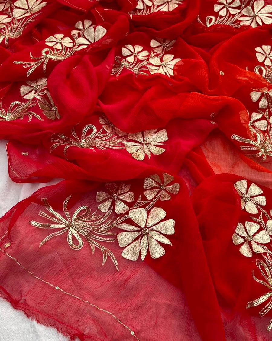 Designer Pure jaipuri Chiffon Saree with 13 Big Flower Motif
