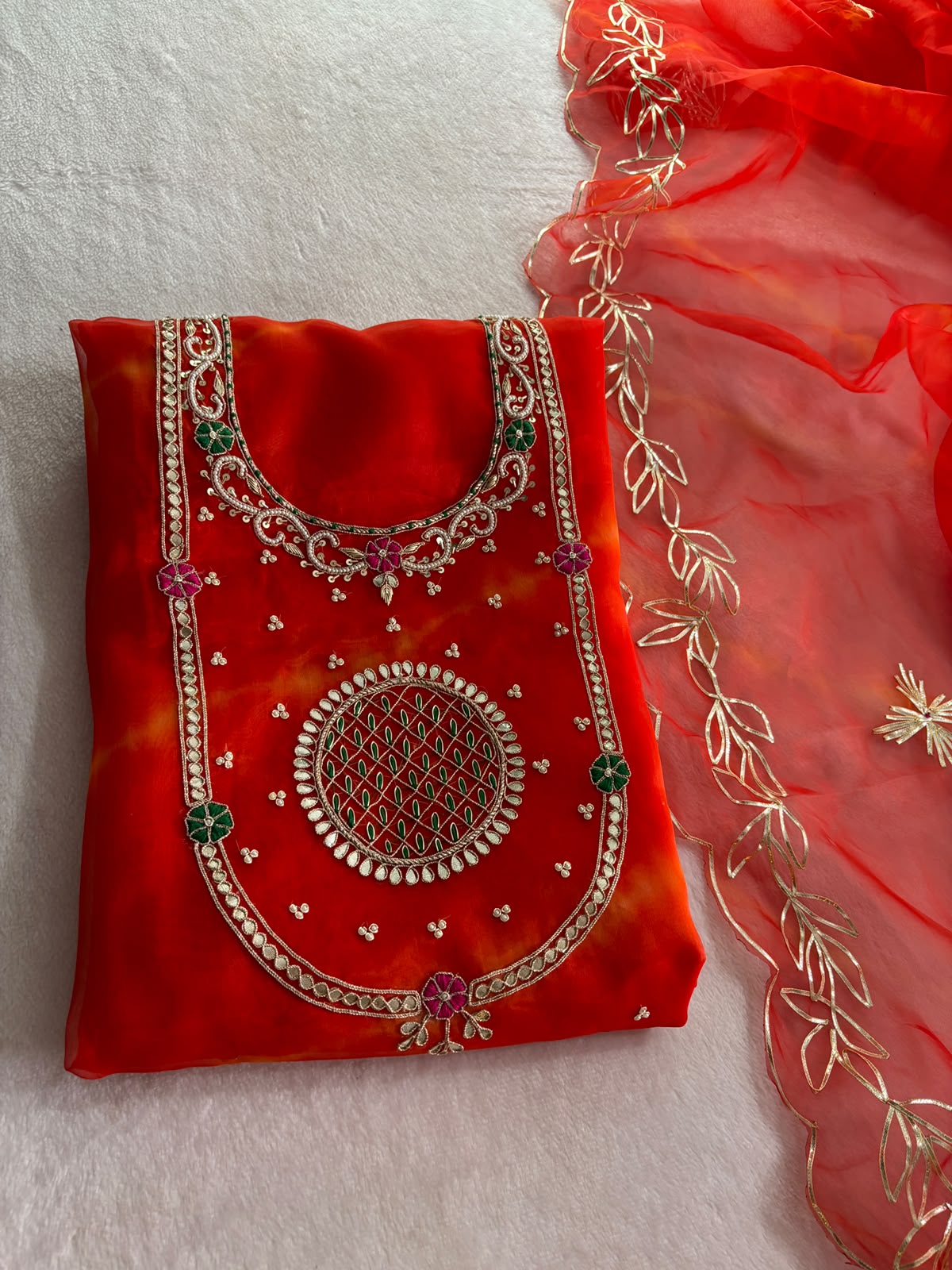 Organza Hand Work Unstitched Suit