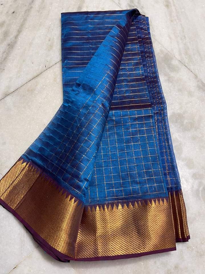 Pure Cotton Silk Mangalagiri Saree With Running Blouse .