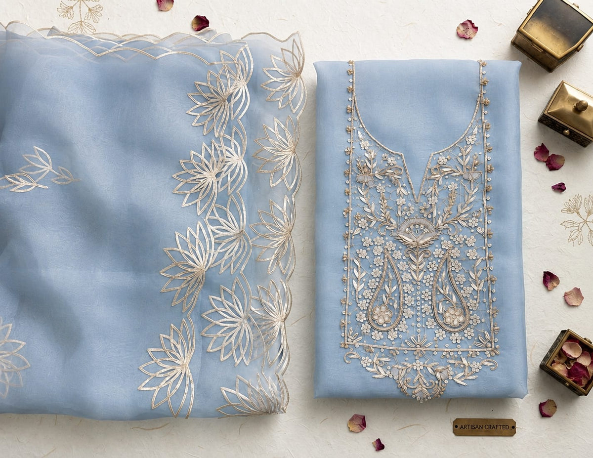 Organza Hand Work Unstitched Suit