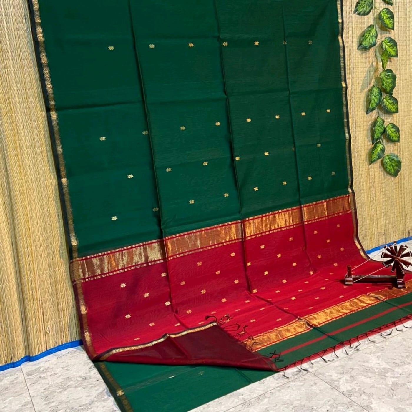 Maheshwari Cotton Silk Zari Work Saree With Blouse