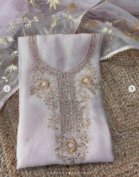 Organza Hand Work Unstitched Suit
