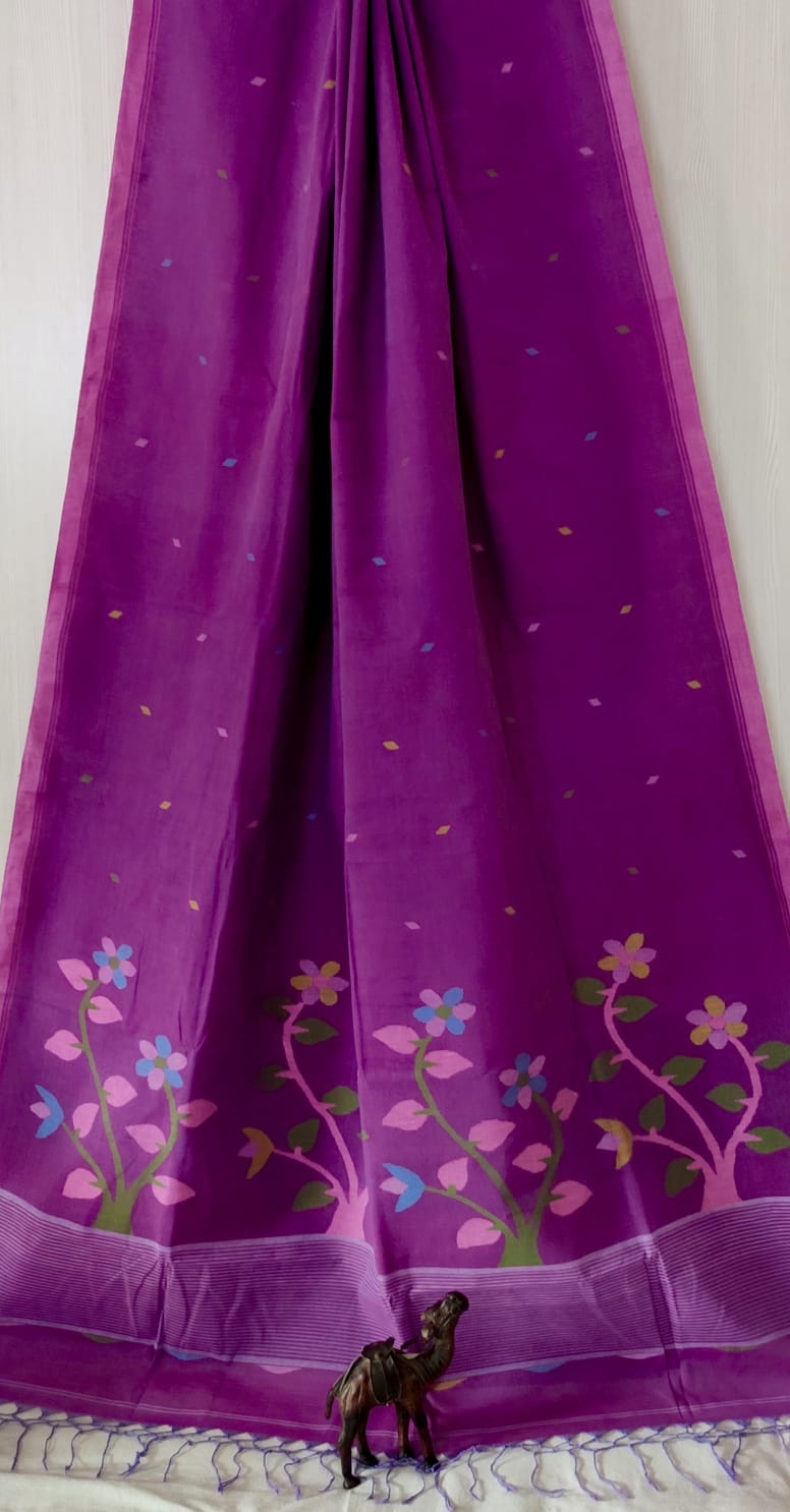 Pure Cotton needle work jamdani Saree With Blouse