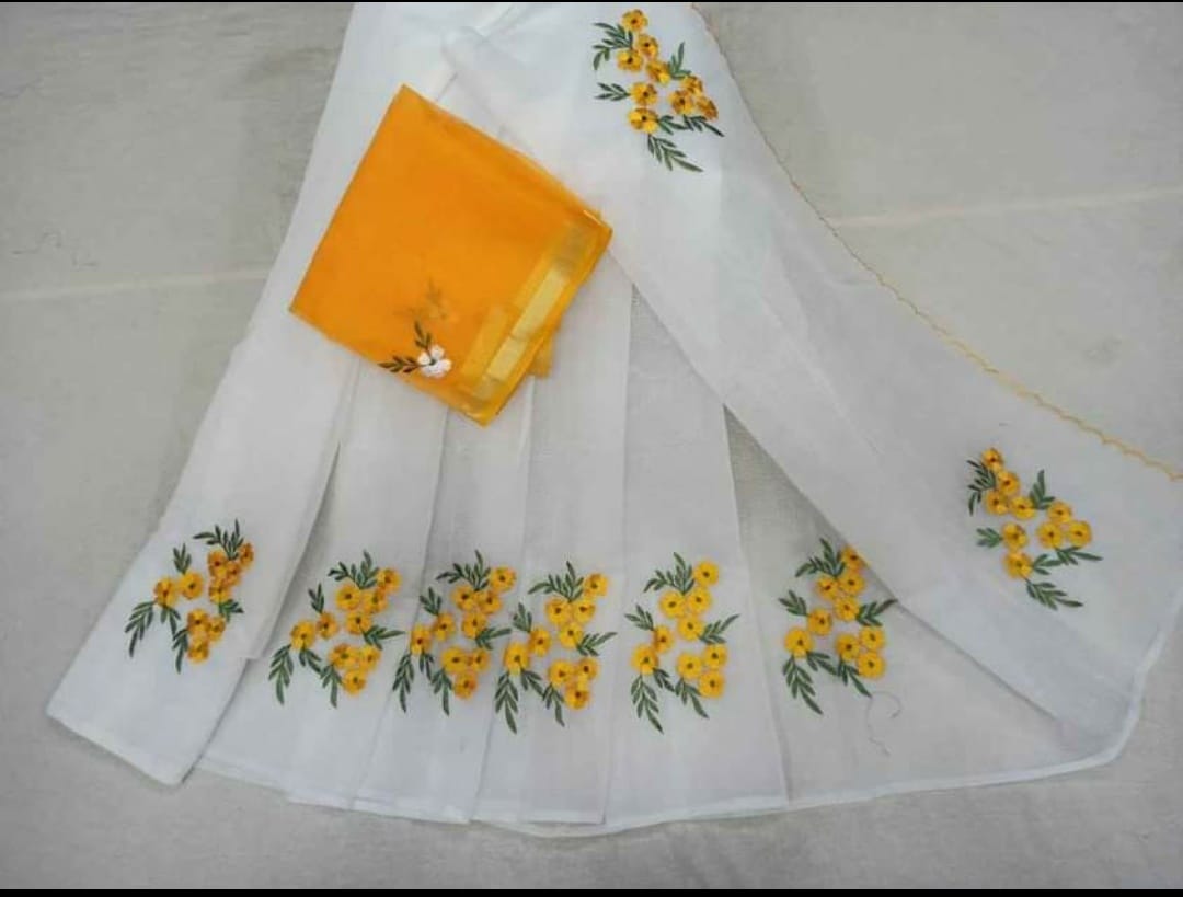 Kota cotton embroidery work Saree