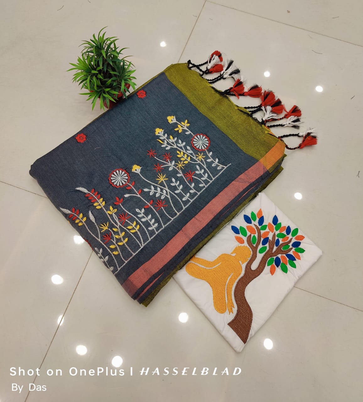 Beautiful Embroidery Khaddi Cotton Saree