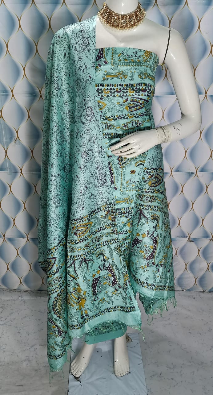 BHAGALPURI KATAN MADHUBANI PRINT UNSTITCHED SUIT