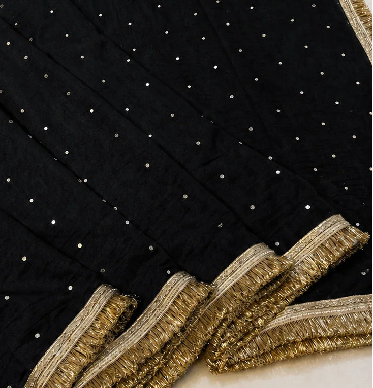 Designer Katan Cotton Banarasi Handwork Mirror and Lace Work Saree
