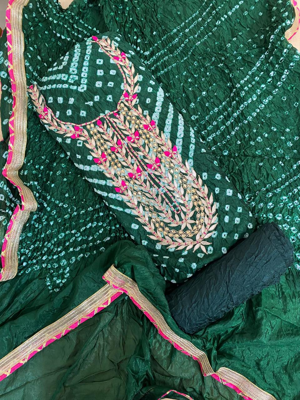 Bandhej Gota patti work Unstitched Suit