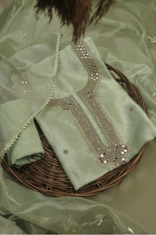 Organza Hand Work Unstitched Suit