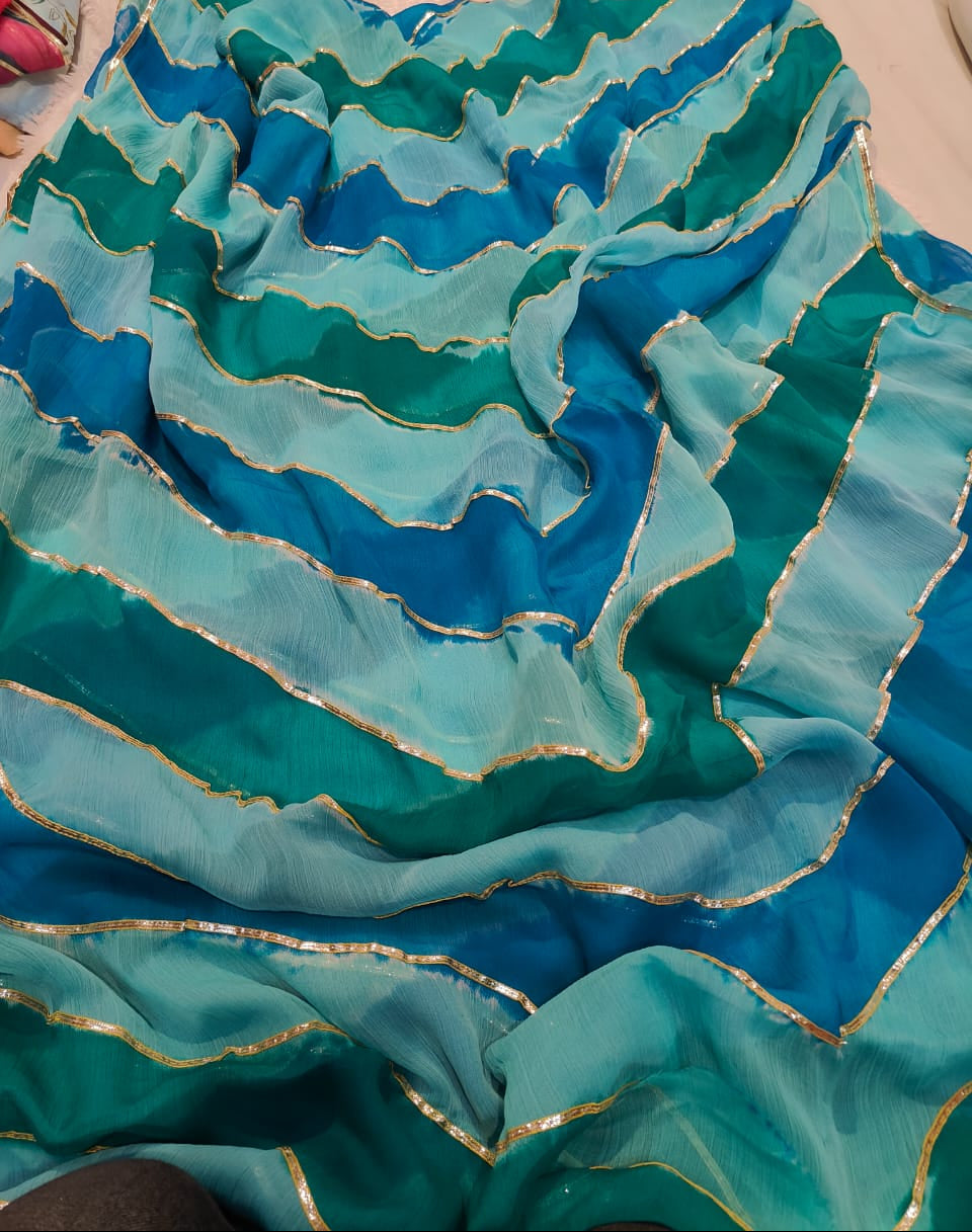 Semi Chiffon Georgette Leheriya Pattern Saree