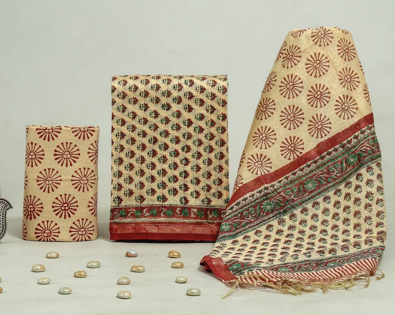 Hand Block Print Chanderi Silk Unstitched Suit