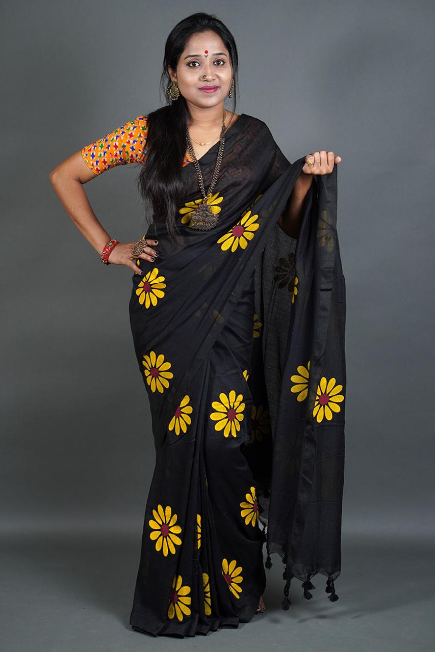 Pure Handloom Khaddi Cotton Saree With Running Blouse
