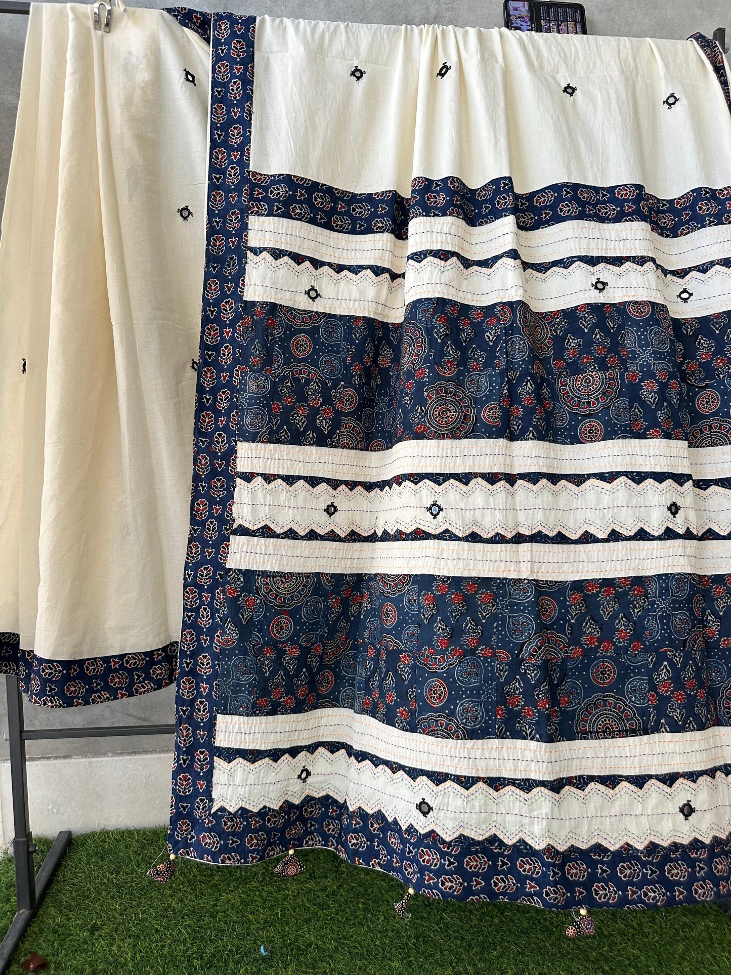 Pure Mul Cotton Saree With Ajrakh Mirror Work