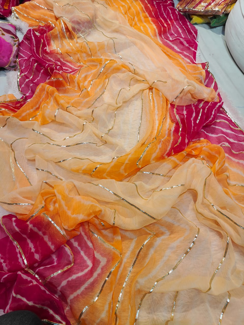 Semi Chiffon Georgette Leheriya Pattern Saree