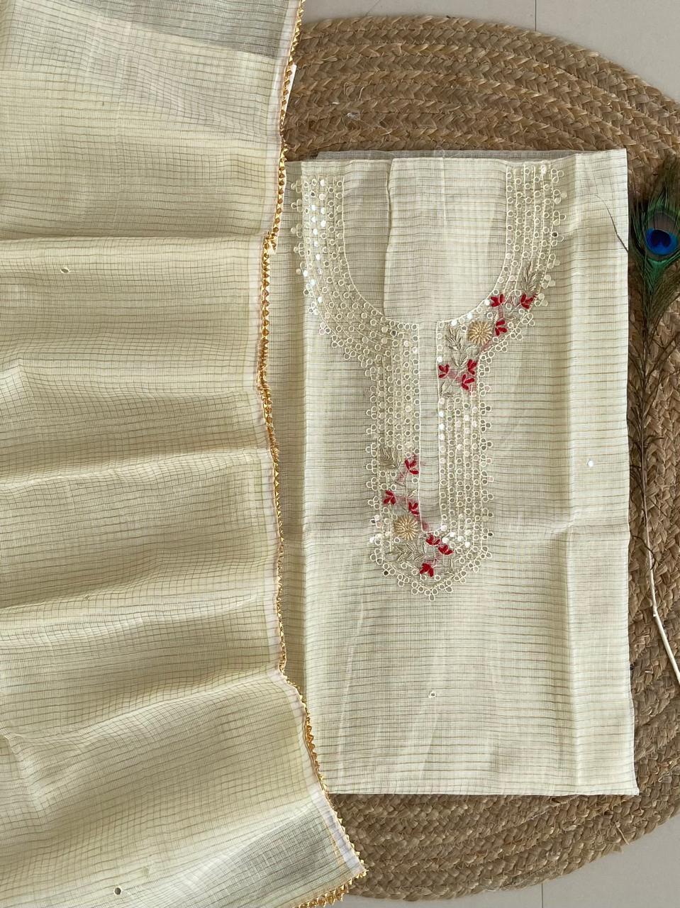 Pure Kota-Doria Unstitched Suit Gota Patti work Work