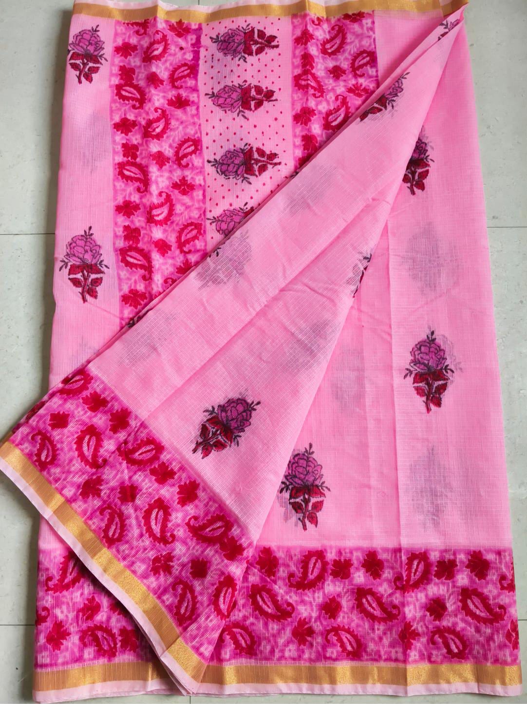 Beautiful kota cotton hand brush print work saree