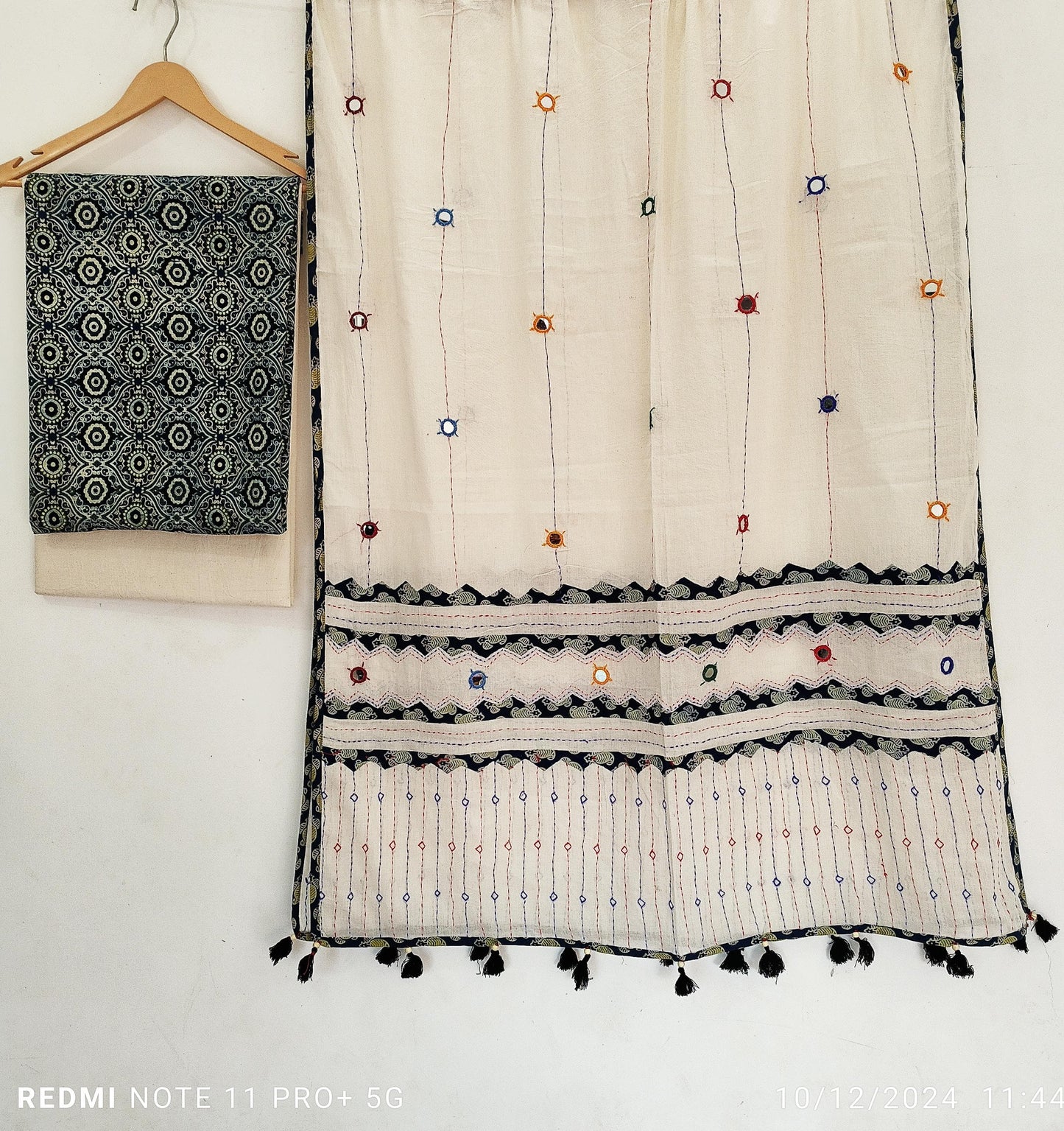 Ajrakh print cotton top With ajrakh mirror work dupatta