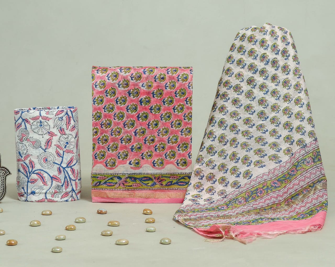 Hand Block Print Chanderi Silk Unstitched Suit