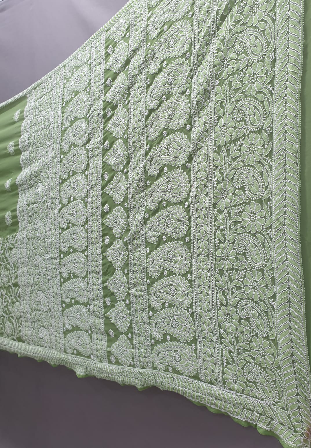 Green color Lucknowi Chikankari work Saree