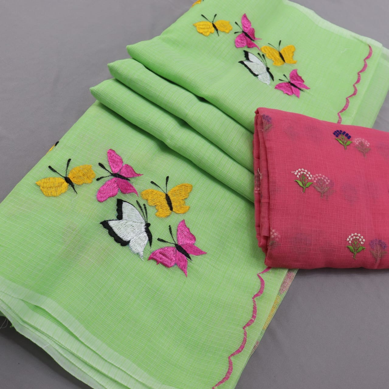 Kota-Doria Saree with Blouse and embroidery work