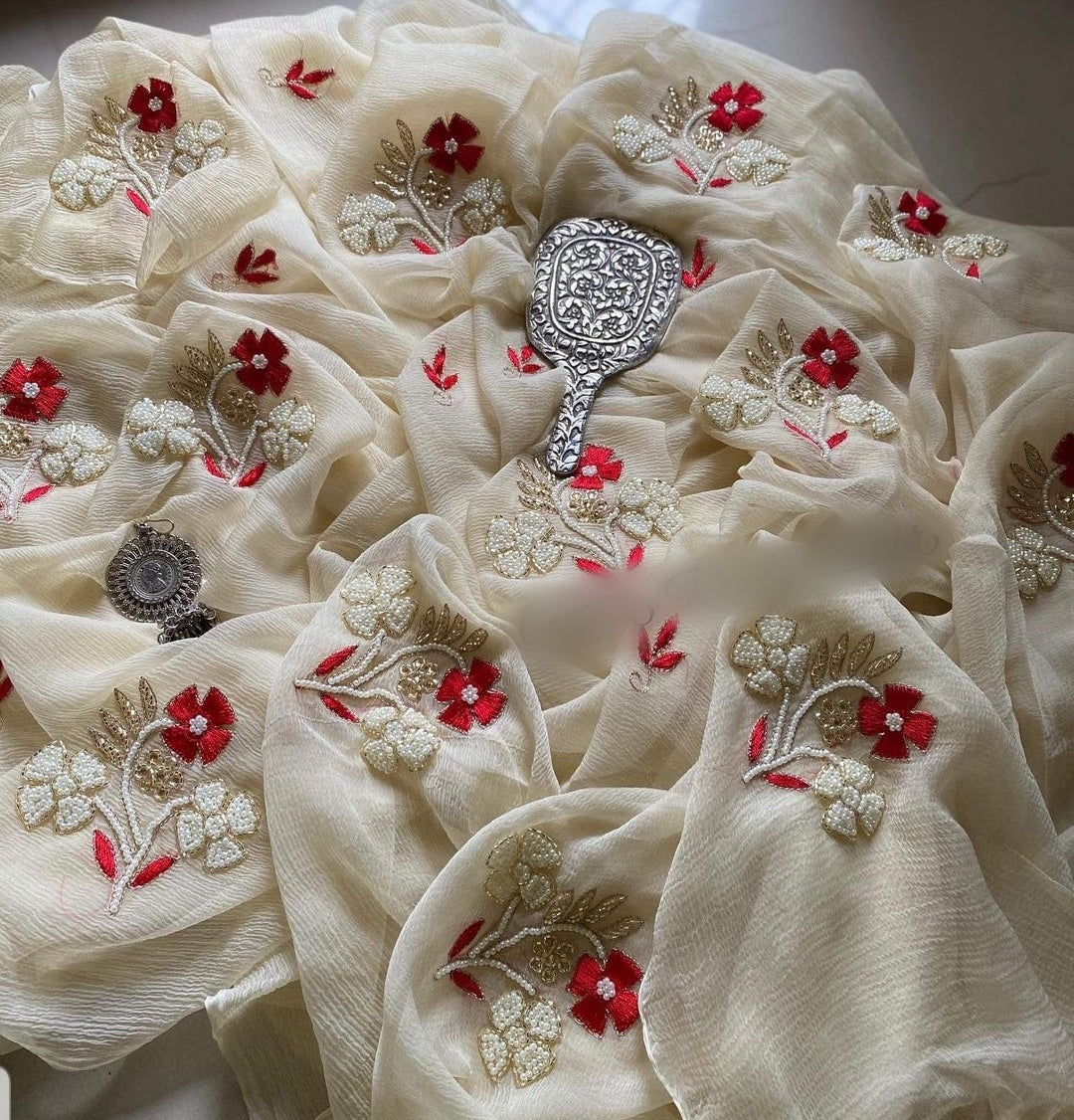 Pure Diamond Chiffon Saree With Elegant multi buti work all over