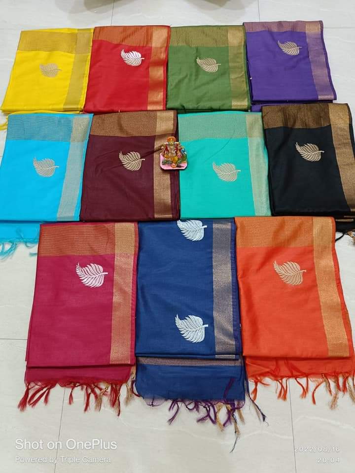 Pure Tussar- Moonga Hand Embroidered Saree With Running Blouse