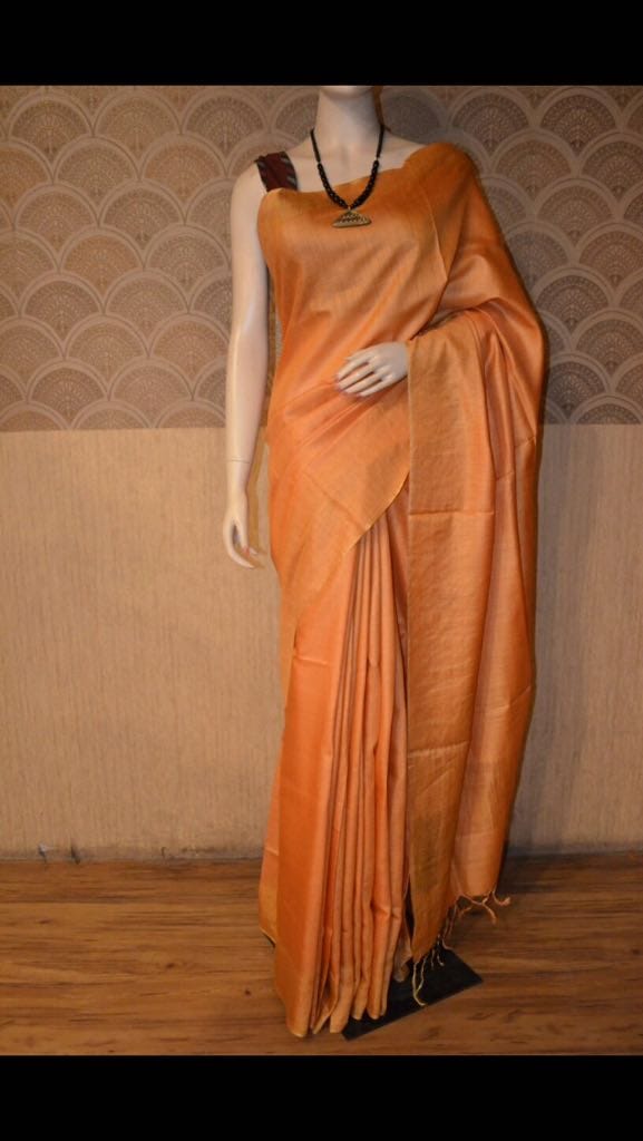 Pure Tussar - Moonga Silk Saree With Running Blouse.