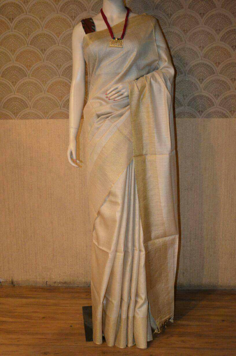 Pure Tussar - Moonga Silk Saree With Running Blouse.