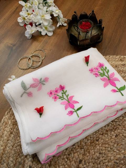 Kota-Doria Unstitched Saree with Embroidey Work