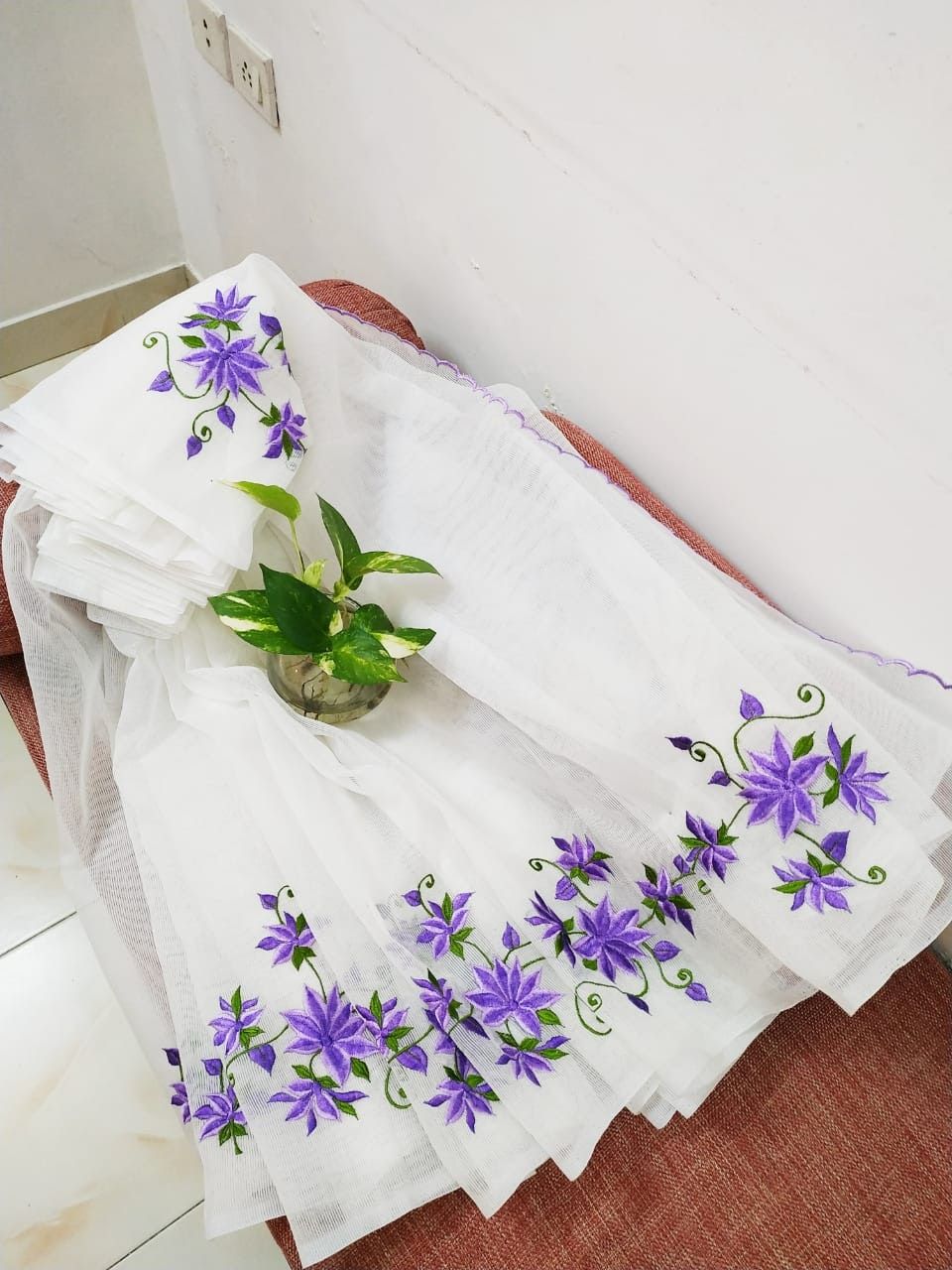 Kota-Doria Unstitched Saree with Embroidey Work